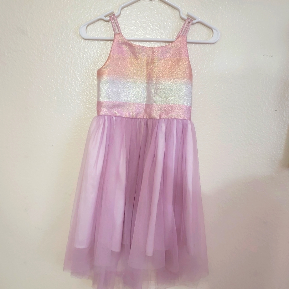 Pink White Orange strip Tulle dress